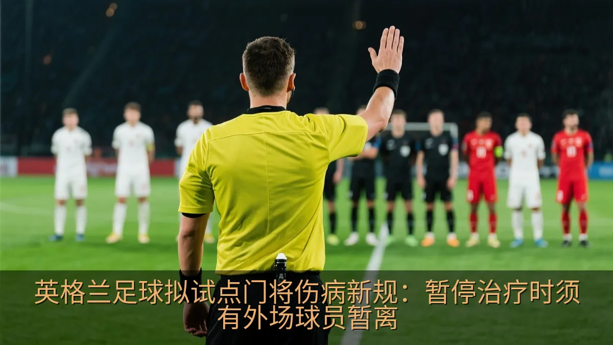 裁判在足球场上示意比赛即将恢复